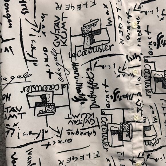 Vintage Maygene Women's Large Blouse Scribbled Note‎ Design Roll Up Cuffs - Picture 6 of 10